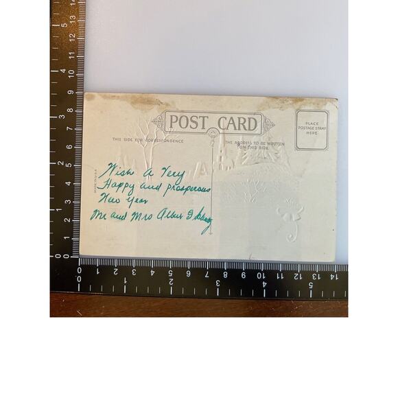 Antique Early 1900s Ephemera Postcard Embossed New Years Winter Country Church - Picture 4 of 6